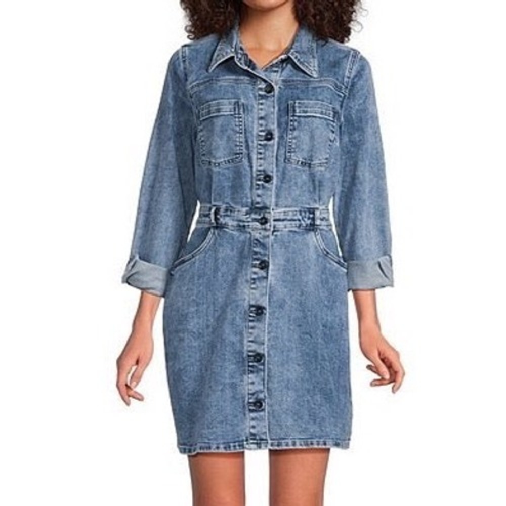 KUT from the Kloth Arlington Stretch Denim Button Down A-Line Dress Wash M NWT